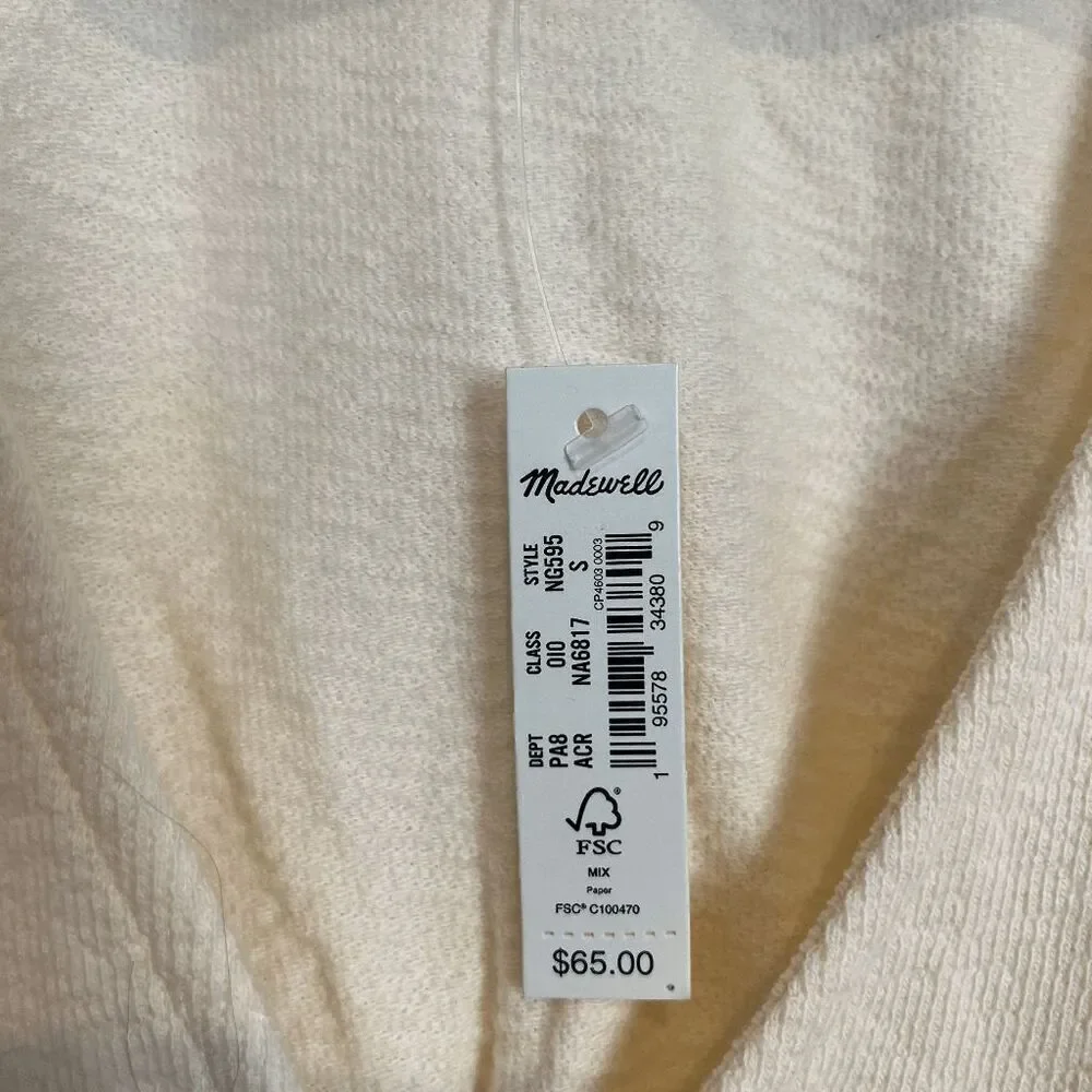 Madewell Antique Cream Deep-V Button-Front Crop Top Women's Size Small NWT